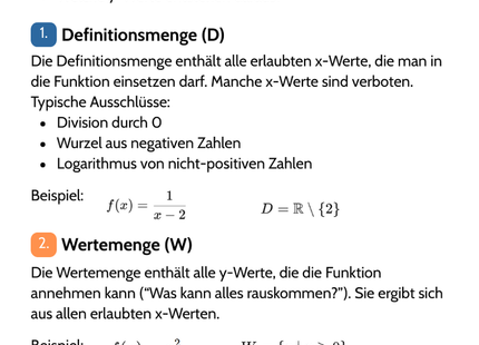 Definitionsmenge & Wertemenge – Funktionen verstehen – Lernkarte (kostenloses PDF)