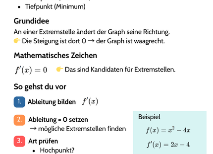 Extremstellen – Hochpunkte & Tiefpunkte – Lernkarte (kostenloses PDF)