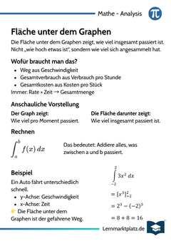 Fläche unter dem Graphen – Bedeutung & Berechnung – Lernkarte (kostenloses PDF)