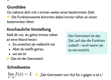 Grenzwerte – Verhalten von Funktionen – Lernkarte (kostenloses PDF)