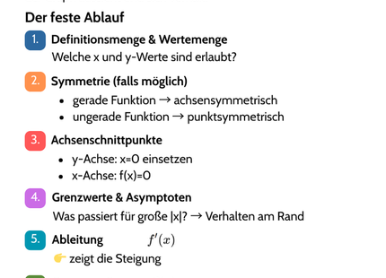 Kurvendiskussion – Schritt-für-Schritt-Überblick – Lernkarte (kostenloses PDF)