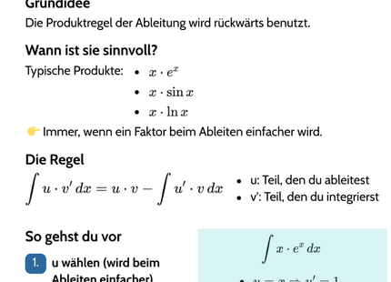 Partielle Integration – Integrale lösen – Lernkarte (kostenloses PDF)