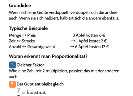 Proportionalität – Zusammenhänge erkennen – Lernkarte (kostenloses PDF)