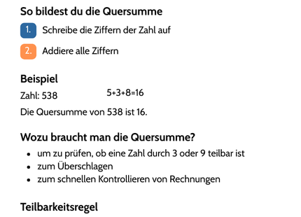 Quersumme – Bedeutung & Anwendung – Lernkarte (kostenloses PDF)