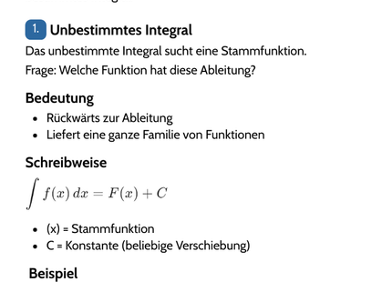 Unbestimmtes Integral – Stammfunktion bestimmen – Lernkarte (kostenloses PDF)