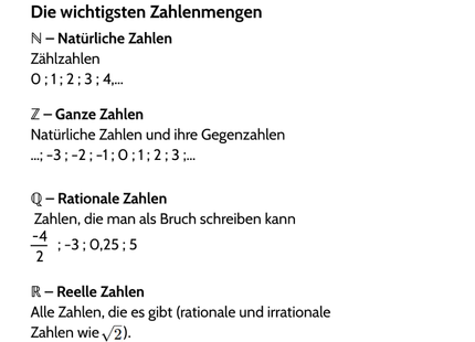 Zahlenmengen – Überblick & Bedeutung – Lernkarte (kostenloses PDF)