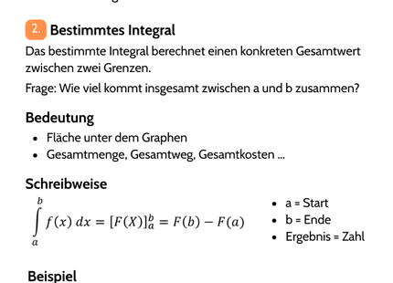Bestimmtes Integral – Fläche berechnen – Lernkarte (kostenloses PDF)