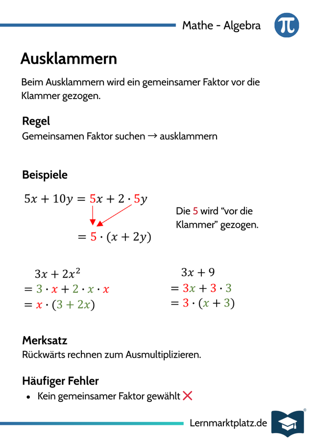 Ausklammern – Lernkarte (kostenloses PDF)