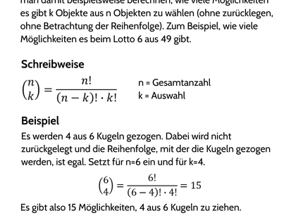 Binomialkoeffizient – Lernkarte (kostenloses PDF)