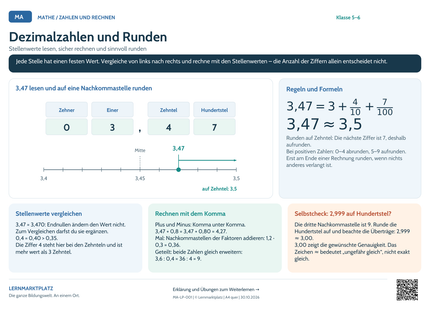Mathe-Lernposter: Dezimalzahlen und Runden – A4 und A3 quer