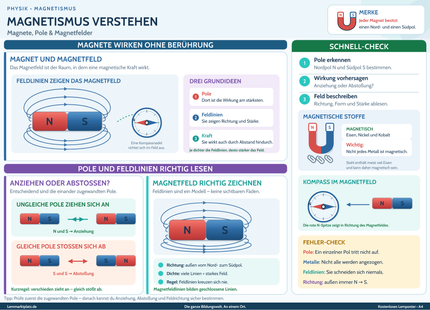 Magnetismus verstehen – Magnete, Pole & Magnetfelder – Lernposter / Lernplakat als PDF