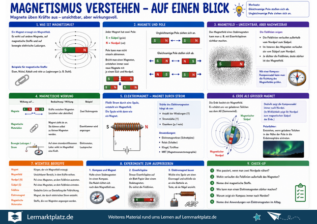 Magnetismus verstehen – Magnete, Pole & Magnetfelder – Lernposter / Lernplakat als PDF