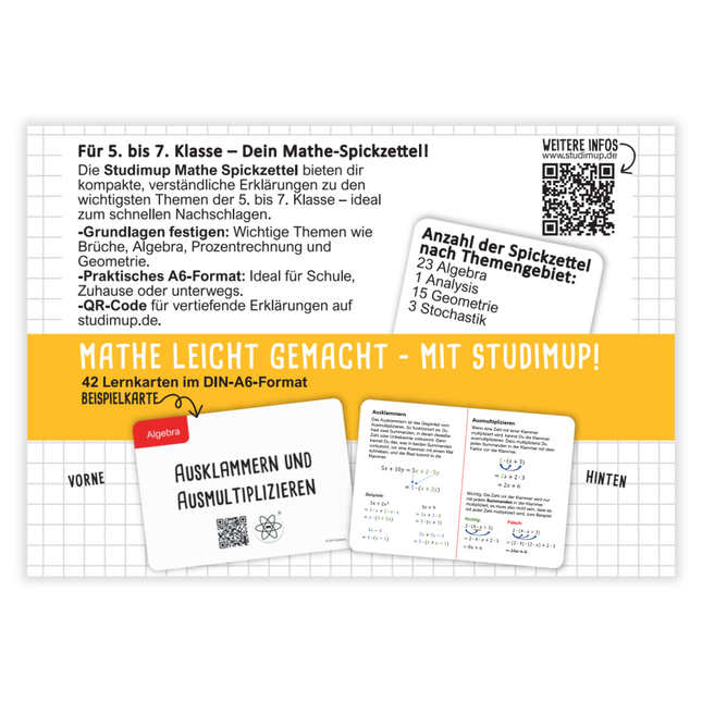 Mathe Spickzettel A6: Lernkarten für die 5.-7. Klasse