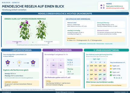 Mendelsche Regeln auf einen Blick – Vererbung einfach verstehen – Lernposter / Lernplakat als PDF