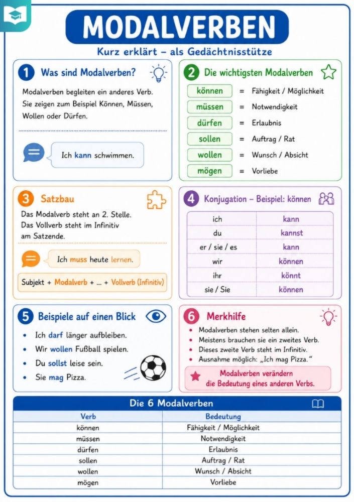 Modalverben – Deutsch-Lernkarte (kostenloses PDF)