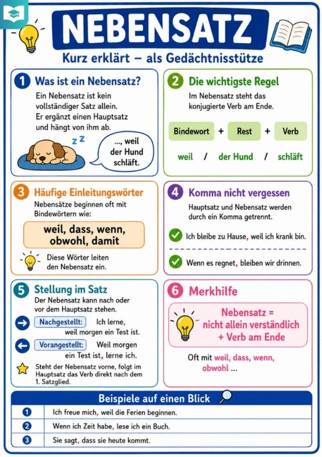 Nebensatz – Deutsch-Lernkarte (kostenloses PDF)