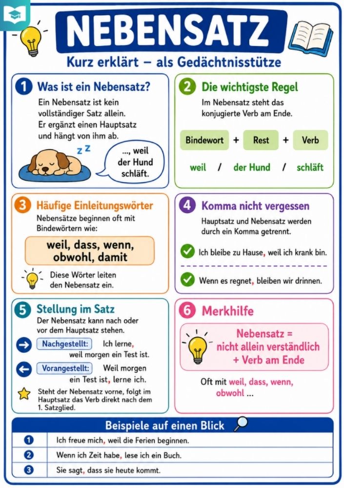 Nebensatz – Deutsch-Lernkarte (kostenloses PDF)