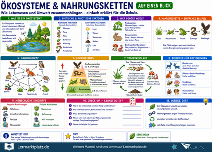 Ökosysteme & Nahrungsketten verstehen – wie Lebewesen und Umwelt zusammenhängen – Lernposter / Lernplakat als PDF