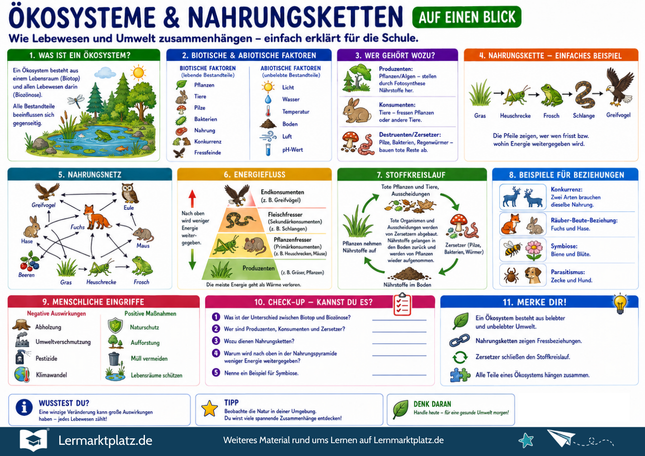 Ökosysteme & Nahrungsketten verstehen – wie Lebewesen und Umwelt zusammenhängen – Lernposter / Lernplakat als PDF