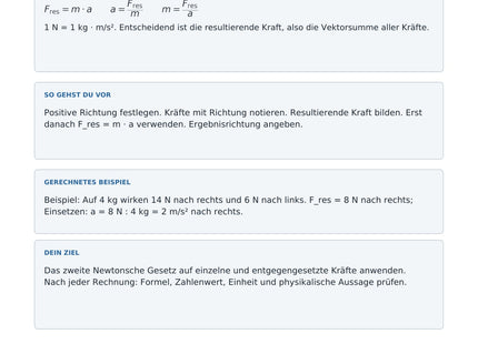 Kraft, Masse und Beschleunigung berechnen - kostenloses Arbeitsblatt mit Lösungen als PDF