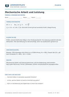 Mechanische Arbeit und Leistung berechnen - kostenloses Arbeitsblatt mit Lösungen als PDF