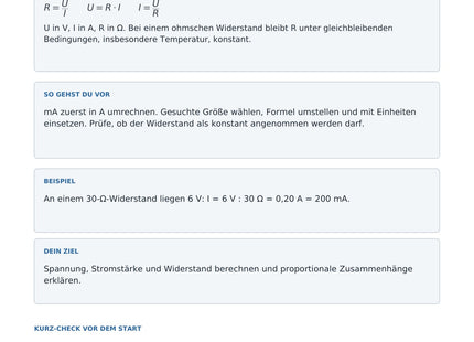 Das Ohmsche Gesetz anwenden - kostenloses Arbeitsblatt mit Lösungen als PDF