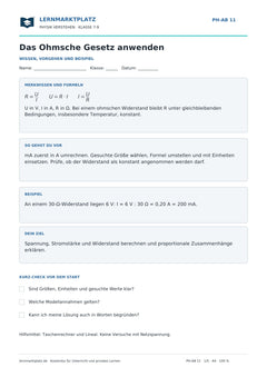 Das Ohmsche Gesetz anwenden - kostenloses Physik-Arbeitsblatt mit Lösungen (PDF)
