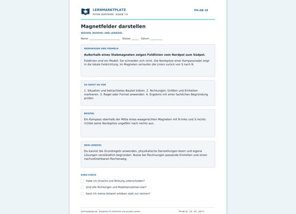 Magnetfelder darstellen - kostenloses Arbeitsblatt mit Lösungen als PDF