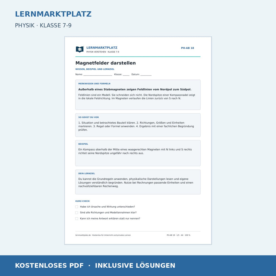 Magnetfelder darstellen - kostenloses Arbeitsblatt mit Lösungen als PDF