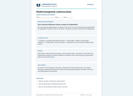 Elektromagnete untersuchen - kostenloses Arbeitsblatt mit Lösungen als PDF