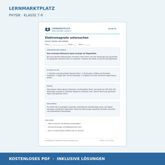 Elektromagnete untersuchen - kostenloses Physik-Arbeitsblatt mit Lösungen (PDF)