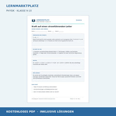 Kraft auf einen stromführenden Leiter - kostenloses Physik-Arbeitsblatt mit Lösungen (PDF)