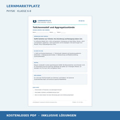 Teilchenmodell und Aggregatzustände - kostenloses Physik-Arbeitsblatt mit Lösungen (PDF)