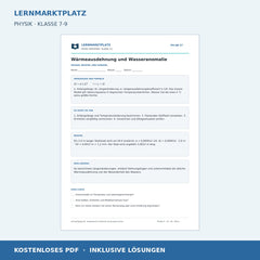 Wärmeausdehnung und Wasseranomalie - kostenloses Arbeitsblatt mit Lösungen als PDF