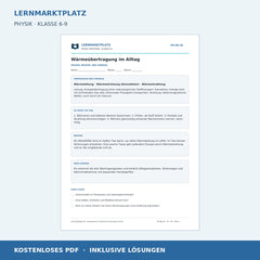 Wärmeübertragung im Alltag - kostenloses Arbeitsblatt mit Lösungen als PDF