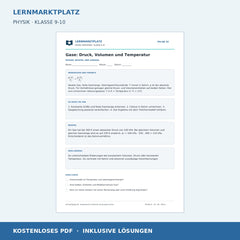 Gase: Druck, Volumen und Temperatur - kostenloses Physik-Arbeitsblatt mit Lösungen (PDF)