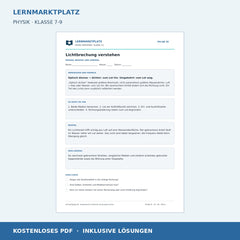 Lichtbrechung verstehen - kostenloses Arbeitsblatt mit Lösungen als PDF