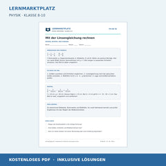 Mit der Linsengleichung rechnen - kostenloses Physik-Arbeitsblatt mit Lösungen (PDF)