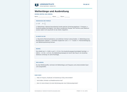 Wellenlänge und Ausbreitung - kostenloses Arbeitsblatt mit Lösungen als PDF