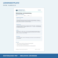 Wellenlänge und Ausbreitung - kostenloses Physik-Arbeitsblatt mit Lösungen (PDF)