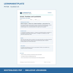 Schall, Tonhöhe und Lautstärke - kostenloses Arbeitsblatt mit Lösungen als PDF