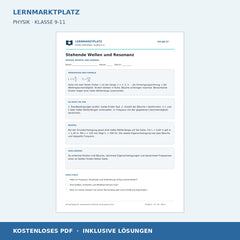 Stehende Wellen und Resonanz - kostenloses Physik-Arbeitsblatt mit Lösungen (PDF)