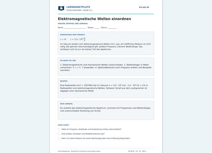 Elektromagnetische Wellen einordnen - kostenloses Arbeitsblatt mit Lösungen als PDF