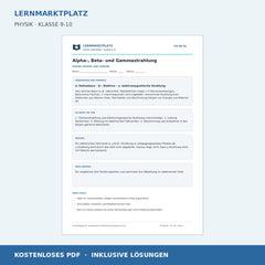 Alpha-, Beta- und Gammastrahlung - kostenloses Arbeitsblatt mit Lösungen als PDF