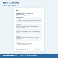 Halbwertszeit und Zerfallskurven - kostenloses Arbeitsblatt mit Lösungen als PDF