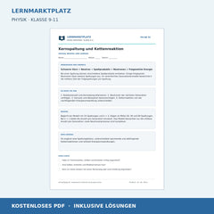 Kernspaltung und Kettenreaktion - kostenloses Arbeitsblatt mit Lösungen als PDF