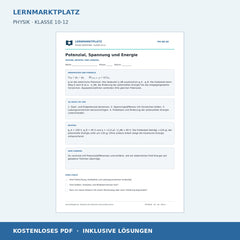 Potenzial, Spannung und Energie - kostenloses Physik-Arbeitsblatt mit Lösungen (PDF)
