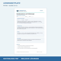 Kondensatoren und Feldenergie - kostenloses Physik-Arbeitsblatt mit Lösungen (PDF)
