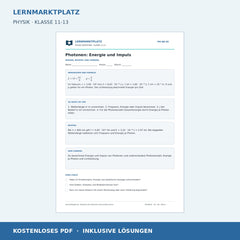 Photonen: Energie und Impuls - kostenloses Physik-Arbeitsblatt mit Lösungen (PDF)