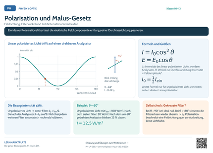 Physik-Lernposter: Polarisation und Malus-Gesetz – A4 und A3 quer
